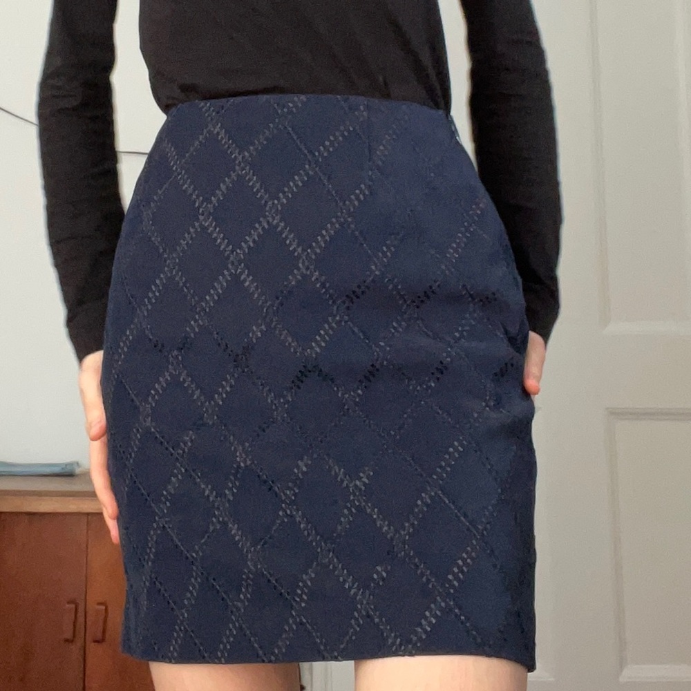 Notations Blue Textured Hexagon Pattern Mini Skir… - image 3